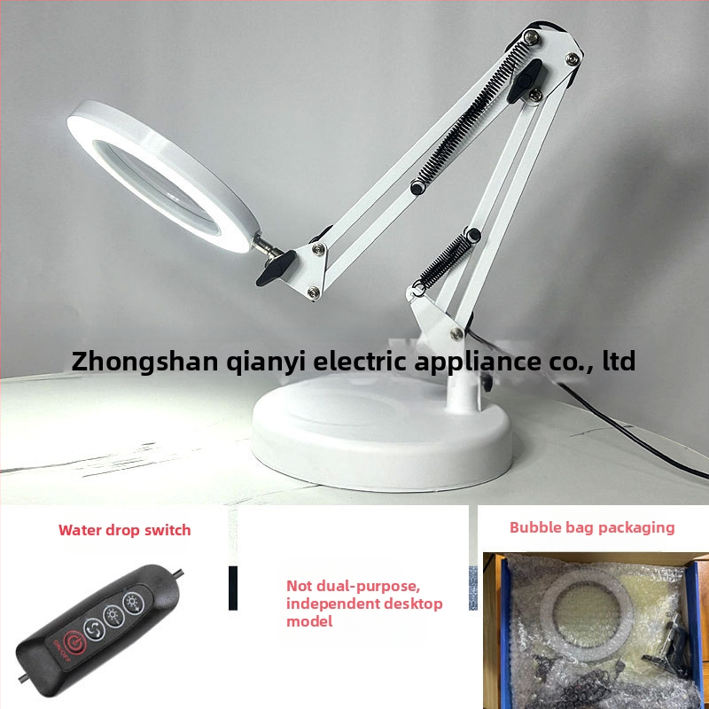 Λαμπά LED γραφείου με μακρύ βραχίονα και πτυσσόμενο μεγεθυντικό φακό – φως ανάγνωσης φιλικό στα μάτια, USB τροφοδοσία 12W, μεταλλική σκιά, CE πιστοποιητικό