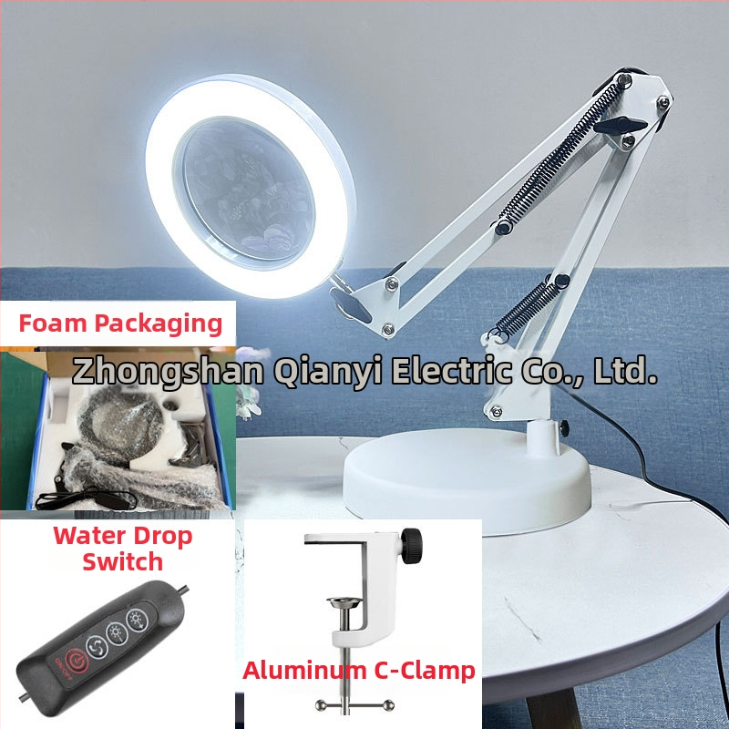 Λαμπά LED γραφείου με μακρύ βραχίονα και πτυσσόμενο μεγεθυντικό φακό – φως ανάγνωσης φιλικό στα μάτια, USB τροφοδοσία 12W, μεταλλική σκιά, CE πιστοποιητικό