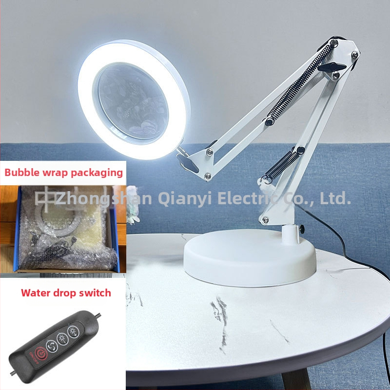 Λαμπά LED γραφείου με μακρύ βραχίονα και πτυσσόμενο μεγεθυντικό φακό – φως ανάγνωσης φιλικό στα μάτια, USB τροφοδοσία 12W, μεταλλική σκιά, CE πιστοποιητικό