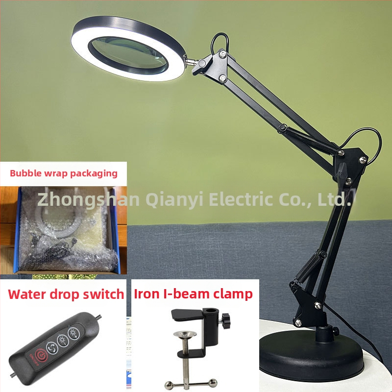 Λαμπά LED γραφείου με μακρύ βραχίονα και πτυσσόμενο μεγεθυντικό φακό – φως ανάγνωσης φιλικό στα μάτια, USB τροφοδοσία 12W, μεταλλική σκιά, CE πιστοποιητικό