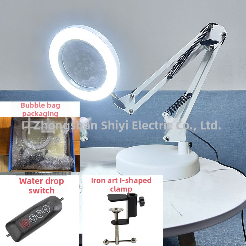 Λαμπά LED γραφείου με μακρύ βραχίονα και πτυσσόμενο μεγεθυντικό φακό – φως ανάγνωσης φιλικό στα μάτια, USB τροφοδοσία 12W, μεταλλική σκιά, CE πιστοποιητικό