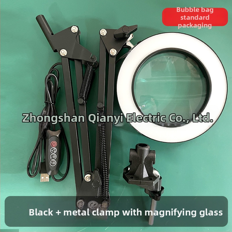 Λαμπά LED γραφείου με μακρύ βραχίονα και πτυσσόμενο μεγεθυντικό φακό – φως ανάγνωσης φιλικό στα μάτια, USB τροφοδοσία 12W, μεταλλική σκιά, CE πιστοποιητικό