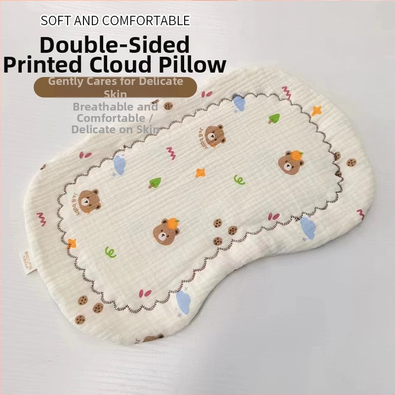 Бебешка възглавничка за новородени, двустранно печатена облачна концепция, памучен пълнеж, стил карикатура, безопасност клас A, подходяща за 0–12 месеца