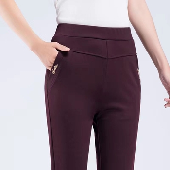 Pantaloni drepti pentru femei, talie înaltă, elasticitate, poliester, toamnă 2024