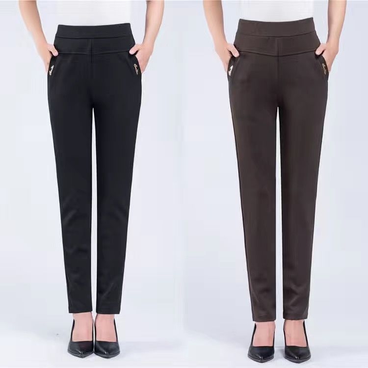 Pantaloni drepti pentru femei, talie înaltă, elasticitate, poliester, toamnă 2024