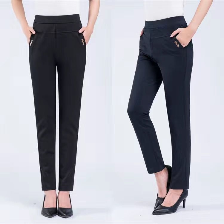 Pantaloni drepti pentru femei, talie înaltă, elasticitate, poliester, toamnă 2024