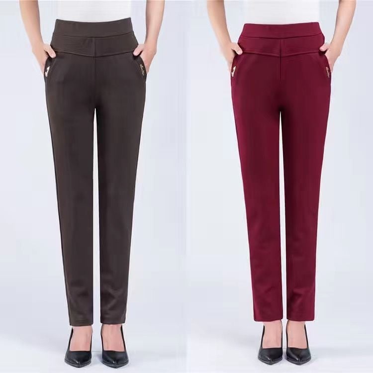 Pantaloni drepti pentru femei, talie înaltă, elasticitate, poliester, toamnă 2024