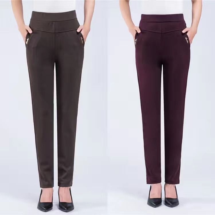 Pantaloni drepti pentru femei, talie înaltă, elasticitate, poliester, toamnă 2024