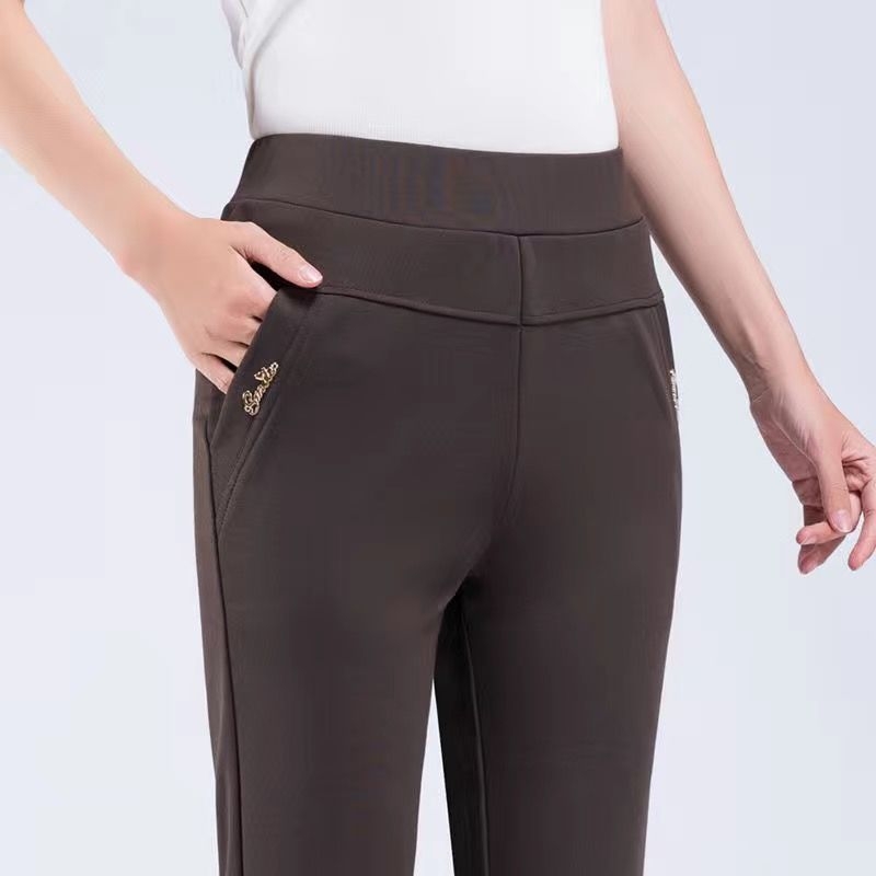 Pantaloni drepti pentru femei, talie înaltă, elasticitate, poliester, toamnă 2024