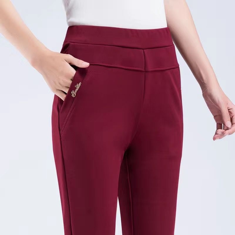 Pantaloni drepti pentru femei, talie înaltă, elasticitate, poliester, toamnă 2024