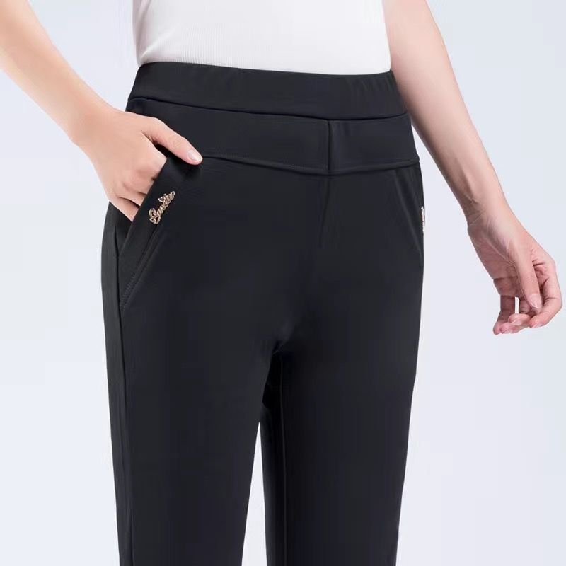 Pantaloni drepti pentru femei, talie înaltă, elasticitate, poliester, toamnă 2024