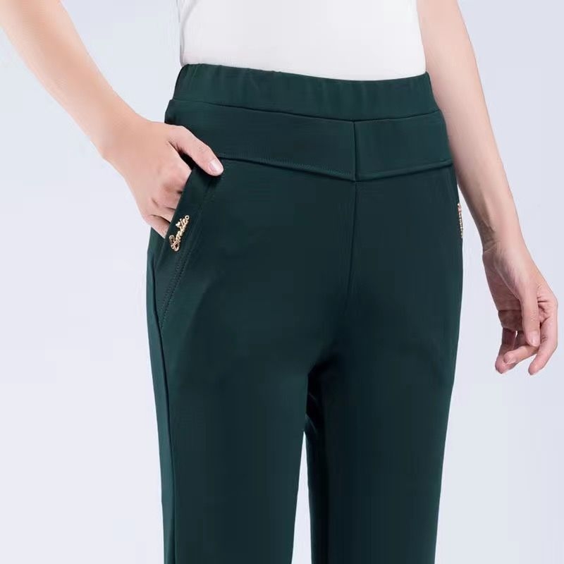 Pantaloni drepti pentru femei, talie înaltă, elasticitate, poliester, toamnă 2024