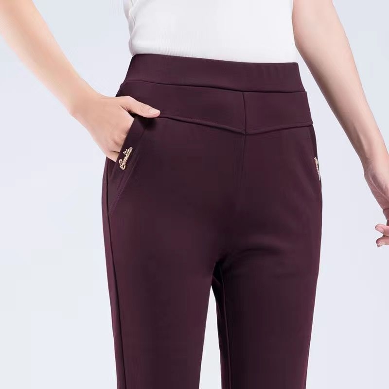 Pantaloni drepti pentru femei, talie înaltă, elasticitate, poliester, toamnă 2024