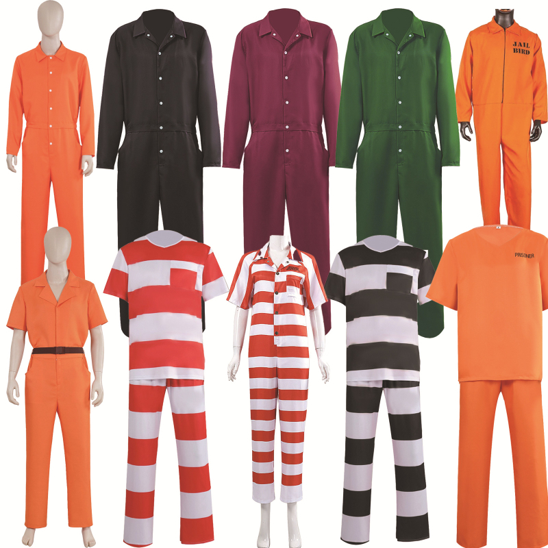 Halloween kostim zatvorenika za odrasle, unisex, laneno-poliester smjesa, za igranje uloga, proljeće 2025