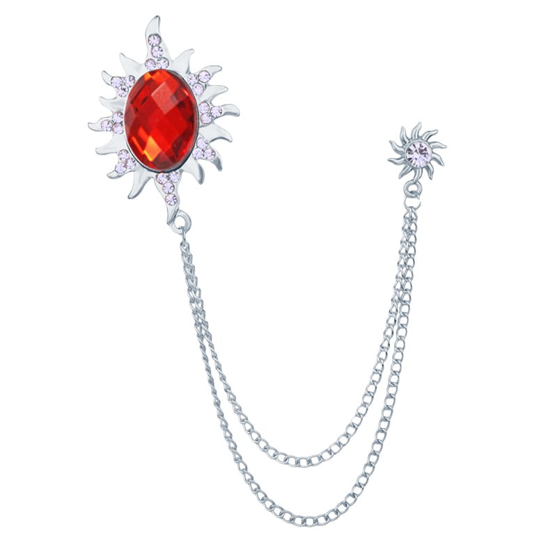 Мъжка брошка със слънчев мотив, дълга верига с ресничка и голям камък, сплав, електроплатина, SHUTOO