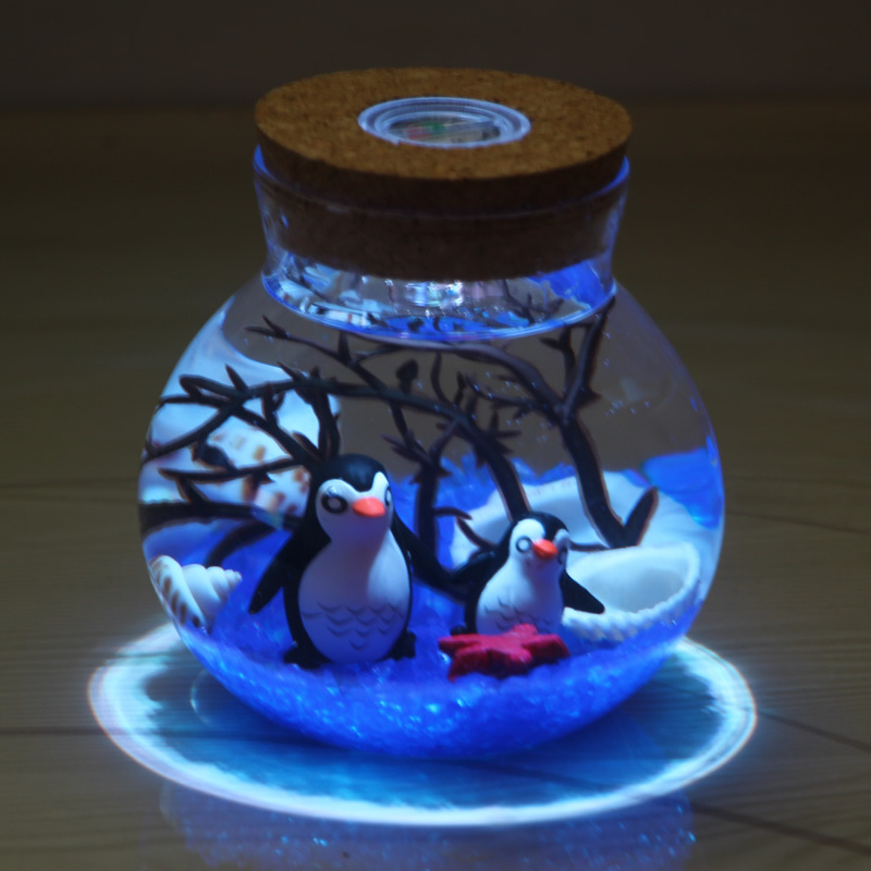 Kit DIY pentru peisaj submarin într-o sticlă din borosilicat înalt, cu LED-uri – design geometric, turnare prin suflare, suprafață lustruită