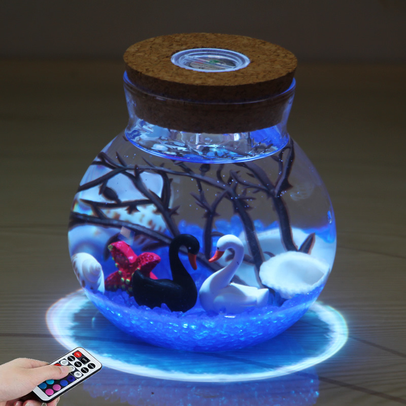 Kit DIY pentru peisaj submarin într-o sticlă din borosilicat înalt, cu LED-uri – design geometric, turnare prin suflare, suprafață lustruită