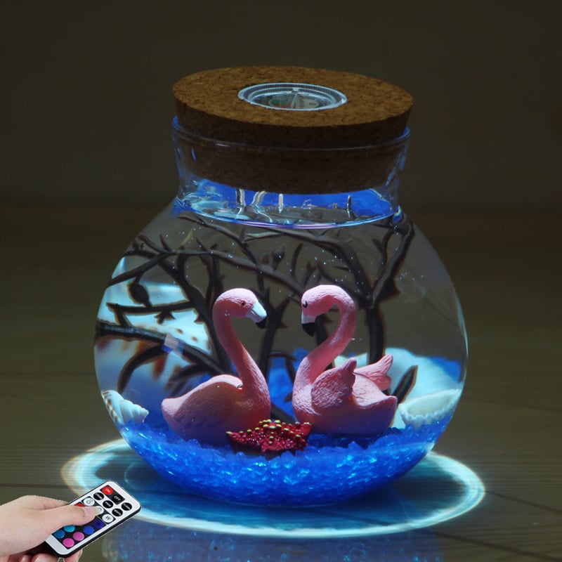 Kit DIY pentru peisaj submarin într-o sticlă din borosilicat înalt, cu LED-uri – design geometric, turnare prin suflare, suprafață lustruită