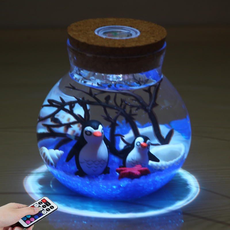 Kit DIY pentru peisaj submarin într-o sticlă din borosilicat înalt, cu LED-uri – design geometric, turnare prin suflare, suprafață lustruită