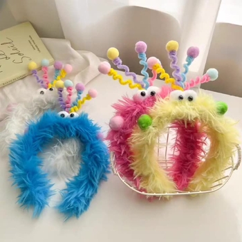 Плюшена лента за глава, ръчно изработена, забавна с големи очи – карикатурен аксесоар за коса, унисекс