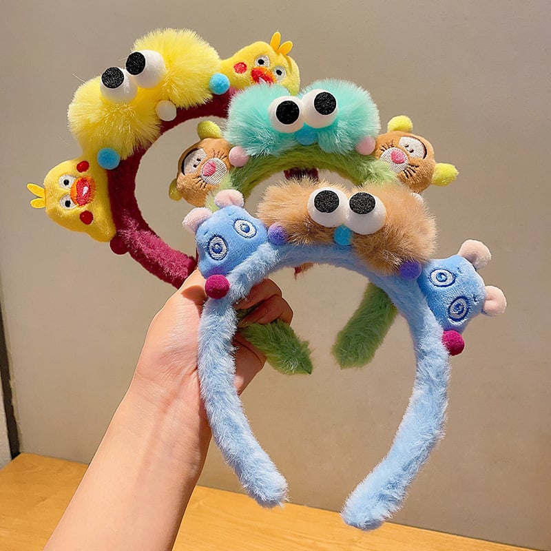 Плюшена лента за глава, ръчно изработена, забавна с големи очи – карикатурен аксесоар за коса, унисекс