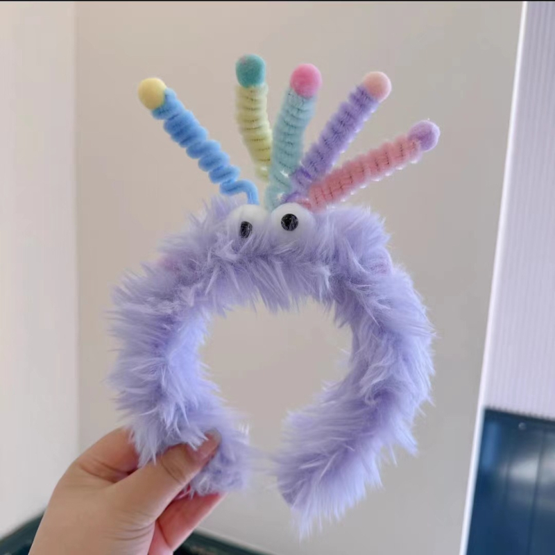 Плюшена лента за глава, ръчно изработена, забавна с големи очи – карикатурен аксесоар за коса, унисекс