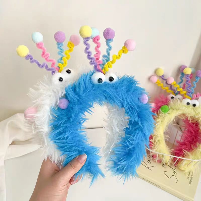 Плюшена лента за глава, ръчно изработена, забавна с големи очи – карикатурен аксесоар за коса, унисекс