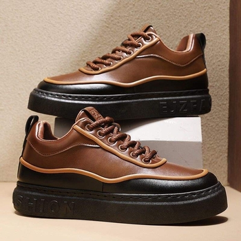 Ανδρικά-Γυναικεία board shoes από PU δέρμα με εσωτερική αύξηση ύψους, μεσαίου ύψους παπούτσια casual για καθημερινή χρήση, κορδόνια, καουτσούκ σόλα