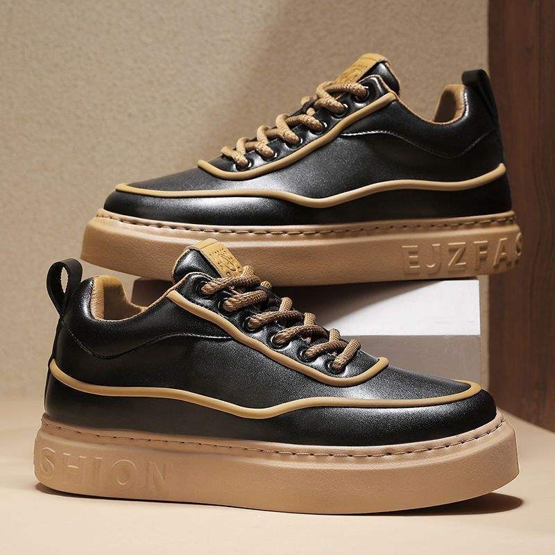 Ανδρικά-Γυναικεία board shoes από PU δέρμα με εσωτερική αύξηση ύψους, μεσαίου ύψους παπούτσια casual για καθημερινή χρήση, κορδόνια, καουτσούκ σόλα