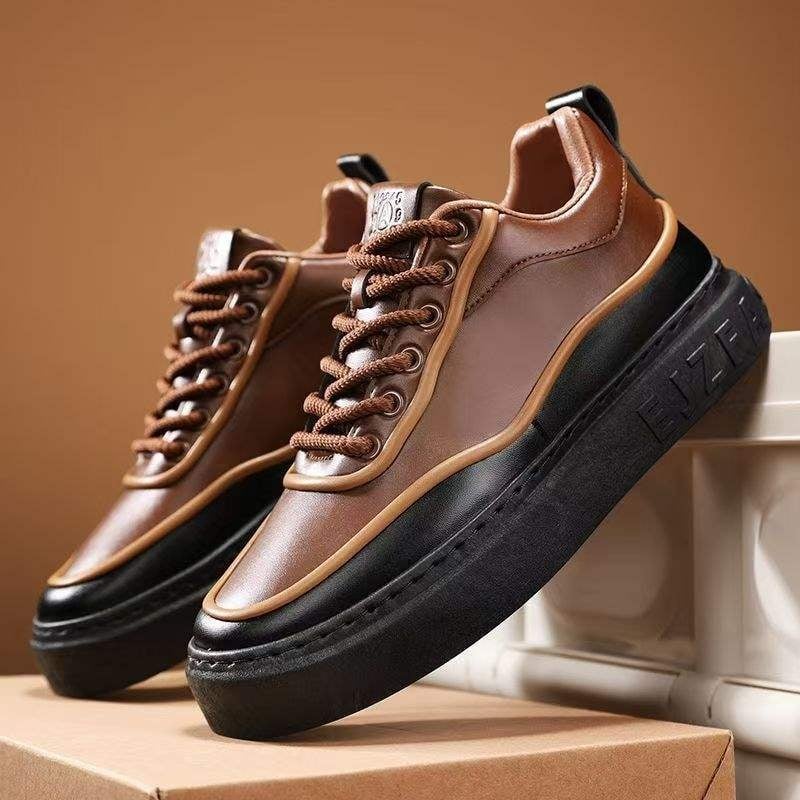 Ανδρικά-Γυναικεία board shoes από PU δέρμα με εσωτερική αύξηση ύψους, μεσαίου ύψους παπούτσια casual για καθημερινή χρήση, κορδόνια, καουτσούκ σόλα