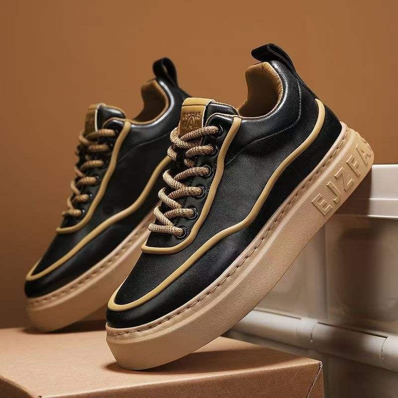 Ανδρικά-Γυναικεία board shoes από PU δέρμα με εσωτερική αύξηση ύψους, μεσαίου ύψους παπούτσια casual για καθημερινή χρήση, κορδόνια, καουτσούκ σόλα