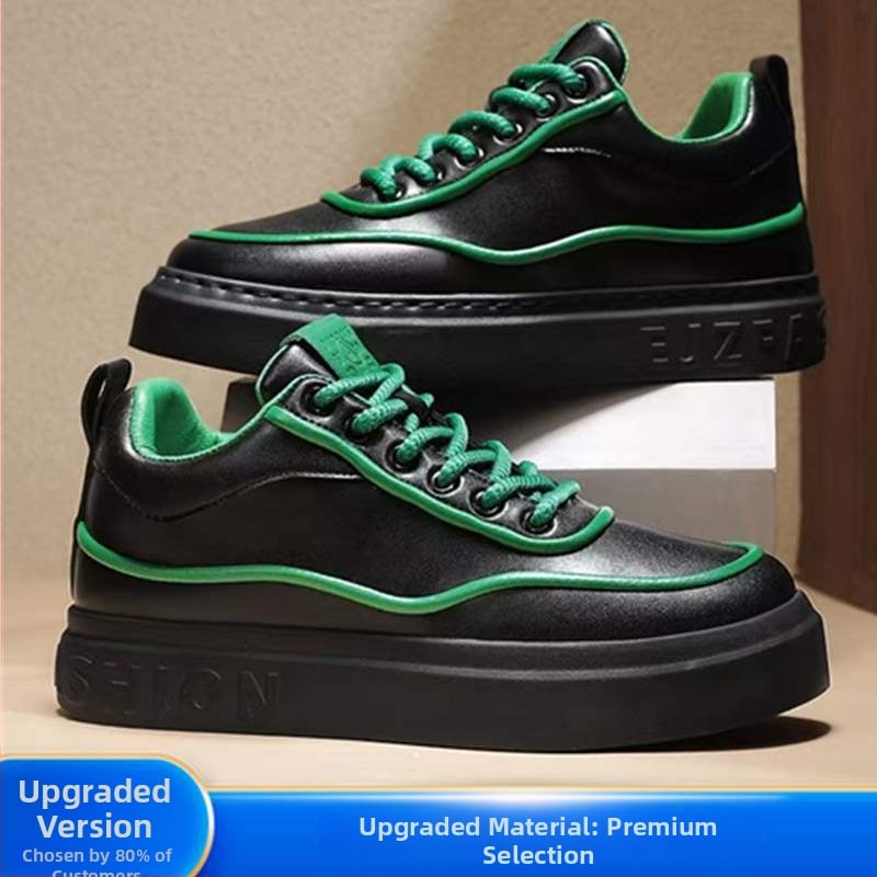 Ανδρικά-Γυναικεία board shoes από PU δέρμα με εσωτερική αύξηση ύψους, μεσαίου ύψους παπούτσια casual για καθημερινή χρήση, κορδόνια, καουτσούκ σόλα