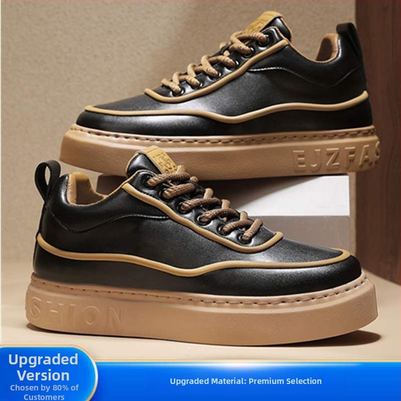 Ανδρικά-Γυναικεία board shoes από PU δέρμα με εσωτερική αύξηση ύψους, μεσαίου ύψους παπούτσια casual για καθημερινή χρήση, κορδόνια, καουτσούκ σόλα