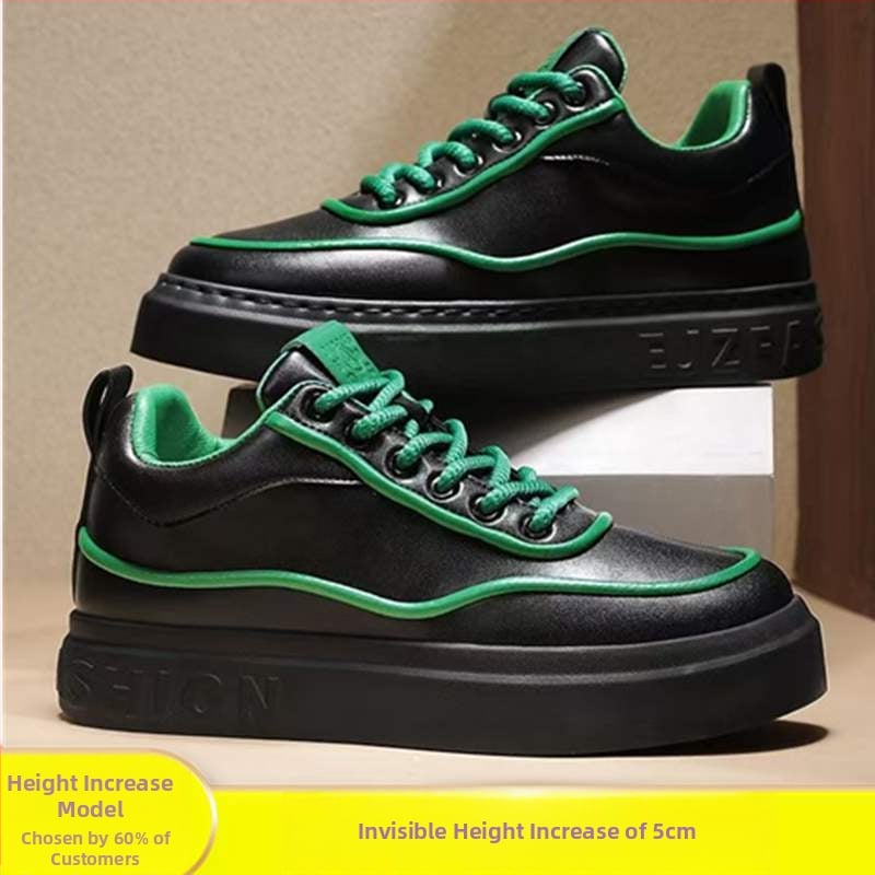 Ανδρικά-Γυναικεία board shoes από PU δέρμα με εσωτερική αύξηση ύψους, μεσαίου ύψους παπούτσια casual για καθημερινή χρήση, κορδόνια, καουτσούκ σόλα