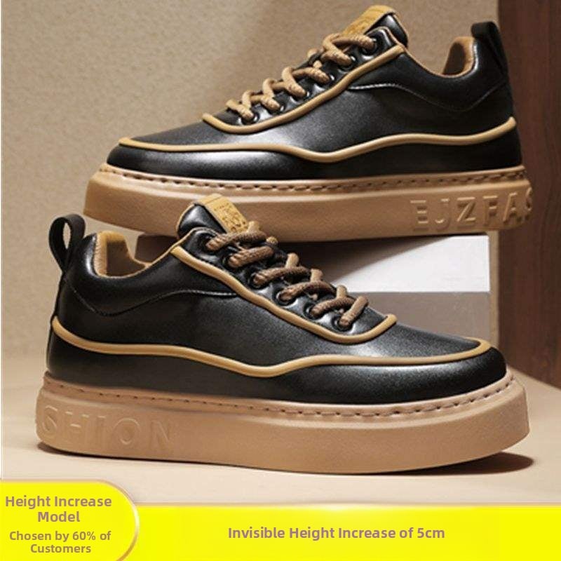 Ανδρικά-Γυναικεία board shoes από PU δέρμα με εσωτερική αύξηση ύψους, μεσαίου ύψους παπούτσια casual για καθημερινή χρήση, κορδόνια, καουτσούκ σόλα