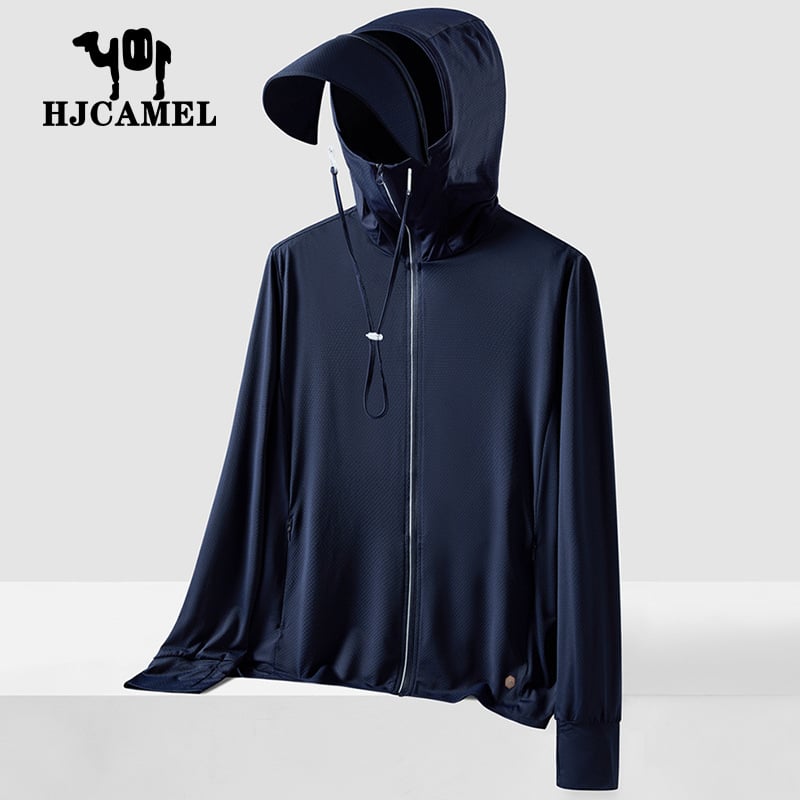 Jachetă de protecție UV pentru bărbați, cu glugă, ușoară și respirabilă, cu margine detașabilă, UPF50+, din poliester