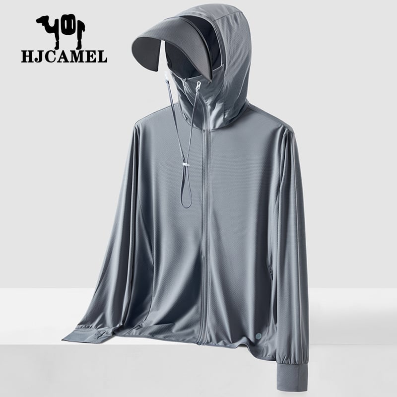 Jachetă de protecție UV pentru bărbați, cu glugă, ușoară și respirabilă, cu margine detașabilă, UPF50+, din poliester