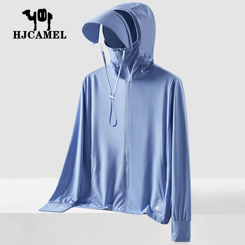 Jachetă de protecție UV pentru bărbați, cu glugă, ușoară și respirabilă, cu margine detașabilă, UPF50+, din poliester