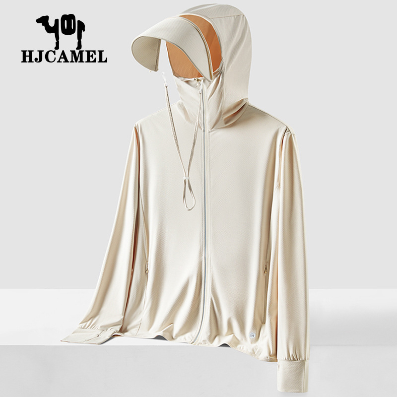 Jachetă de protecție UV pentru bărbați, cu glugă, ușoară și respirabilă, cu margine detașabilă, UPF50+, din poliester