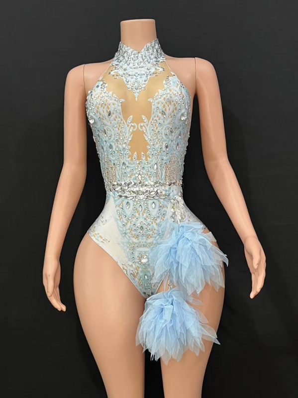 Spandexből készült testhezálló body hálóval és strasszokkal – tavasz 2024 megjelenés, fő anyag Other ≤30%, másodlagos anyag Spandex ≤30%, kivitel Nail drill