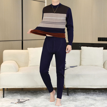 Set termic masculin din poliester cu căptușeală de fleece, iarnă, dublu strat, Bluza și Pantaloni