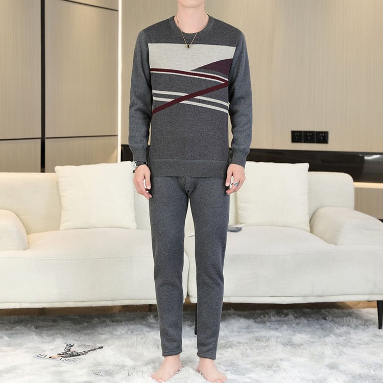 Set termic masculin din poliester cu căptușeală de fleece, iarnă, dublu strat, Bluza și Pantaloni