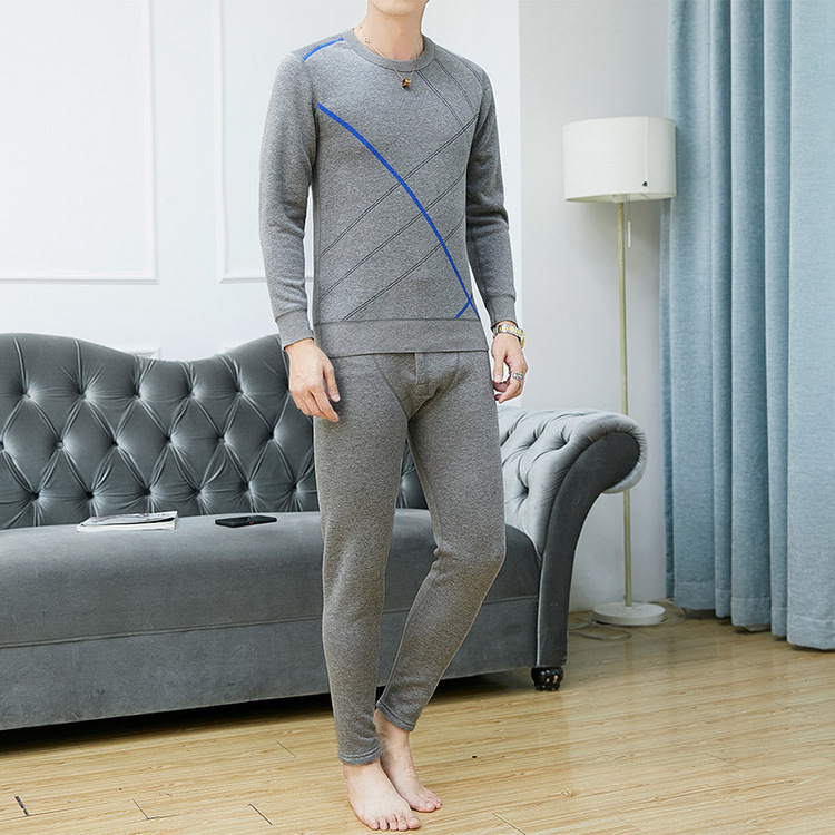 Set termic masculin din poliester cu căptușeală de fleece, iarnă, dublu strat, Bluza și Pantaloni