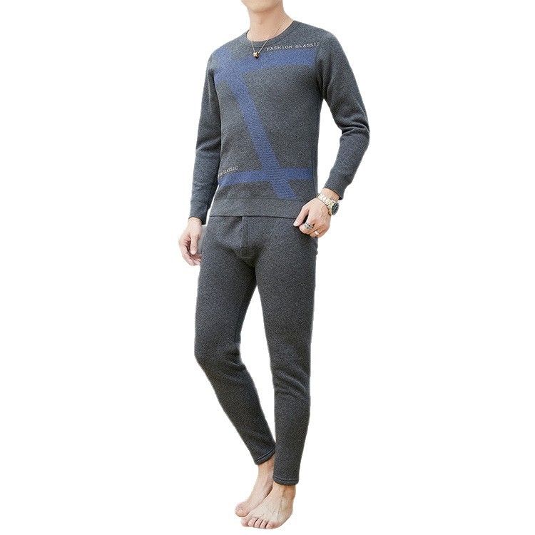 Set termic masculin din poliester cu căptușeală de fleece, iarnă, dublu strat, Bluza și Pantaloni