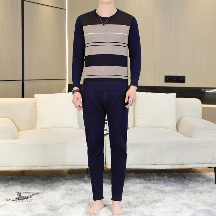 Set termic masculin din poliester cu căptușeală de fleece, iarnă, dublu strat, Bluza și Pantaloni