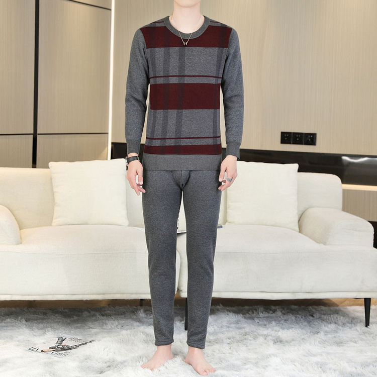 Set termic masculin din poliester cu căptușeală de fleece, iarnă, dublu strat, Bluza și Pantaloni