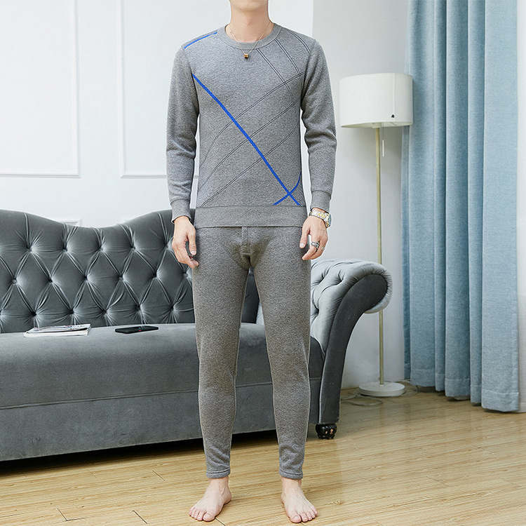 Set termic masculin din poliester cu căptușeală de fleece, iarnă, dublu strat, Bluza și Pantaloni