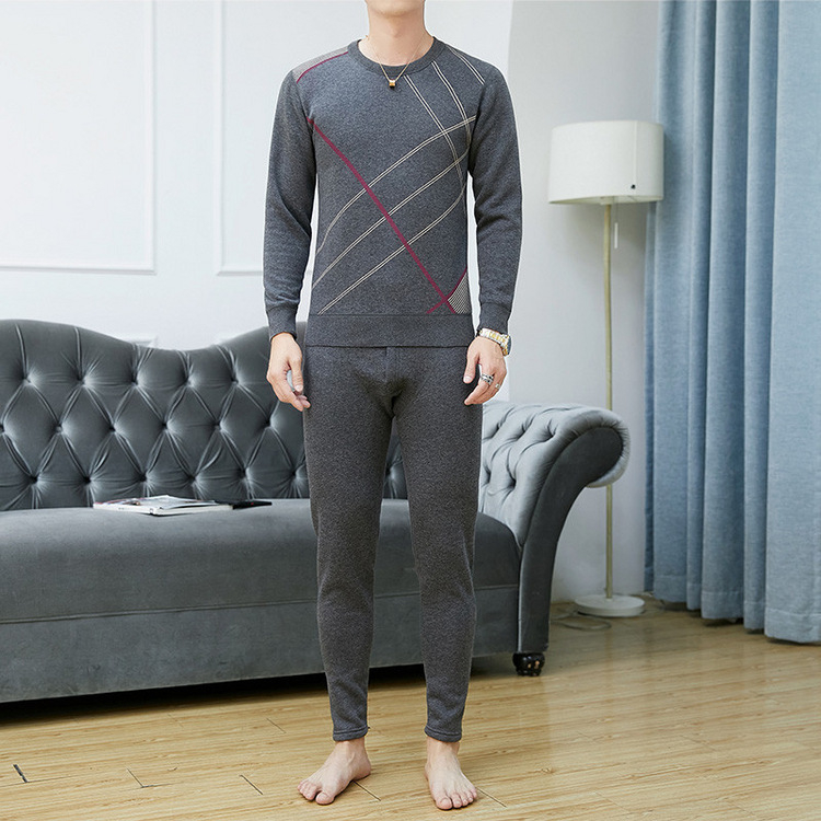 Set termic masculin din poliester cu căptușeală de fleece, iarnă, dublu strat, Bluza și Pantaloni