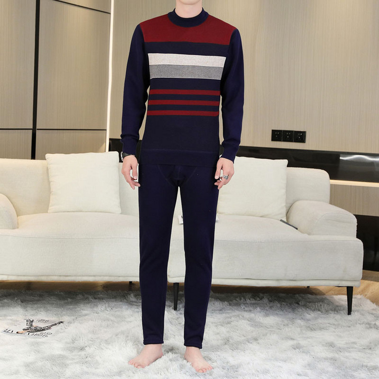 Set termic masculin din poliester cu căptușeală de fleece, iarnă, dublu strat, Bluza și Pantaloni