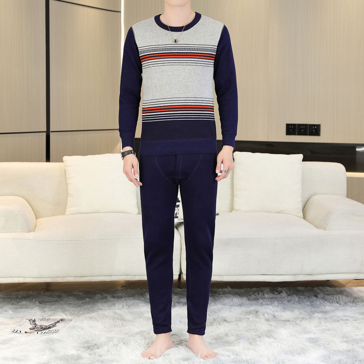 Set termic masculin din poliester cu căptușeală de fleece, iarnă, dublu strat, Bluza și Pantaloni